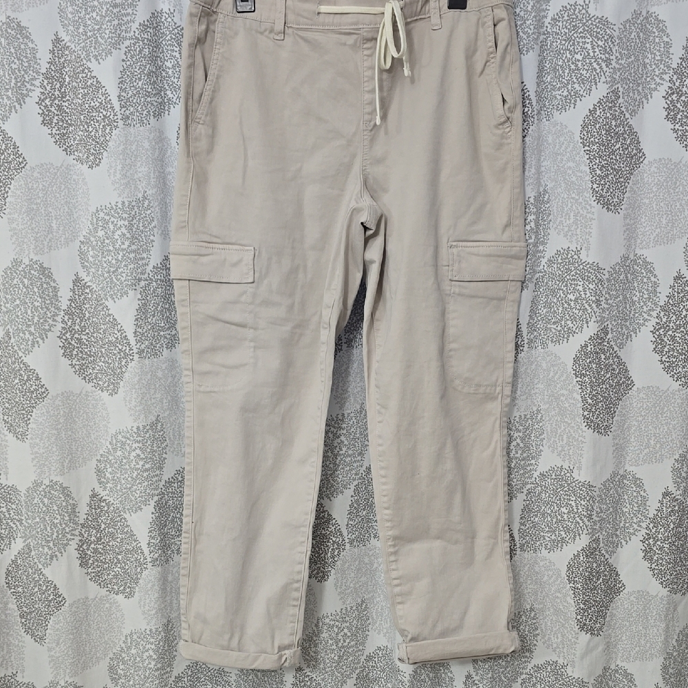 Tan Cargo Pants with Relaxed Fit and Drawstring Waist